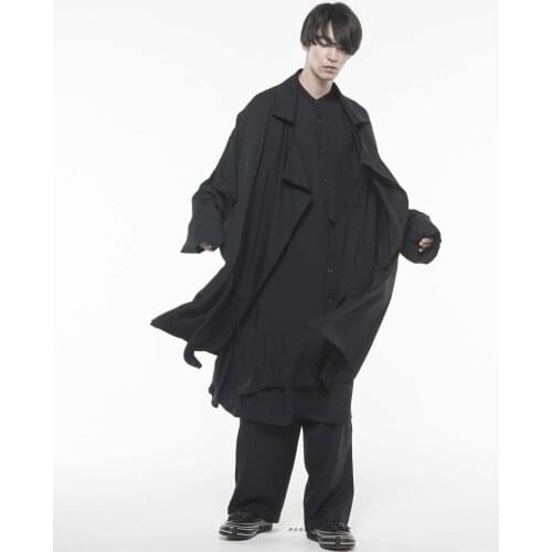 Mens autumn and winter new Yamamoto style long mens and womens windbreaker coat trendy mens coat