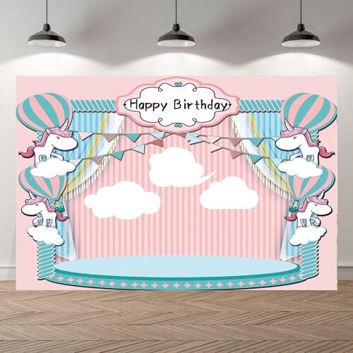 Neoback Unicorn Balloon Circus Stage Girls Princess Birthday Backdrop Customized Kids Party Decorations Background Photocall