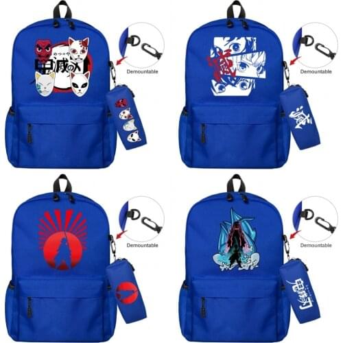 Demon Slayer Nylon Backpack Pencil Case 2pcs/set Boys Girls Bookbag Casual Student Travel Schoolbag Laptop Bag Zipper Packsack