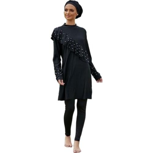 2021 New Women Modest Swimsuit Long Sleeve Burkini Full Cover Muslim Beach Swimwear