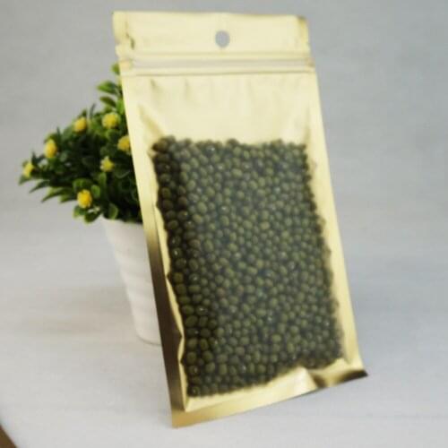 18X26CM,100 X Translucent matte Aluminium foil Zip Lock Bag inner Golden - Resealable foil Ziplcok plastic pouches front clear