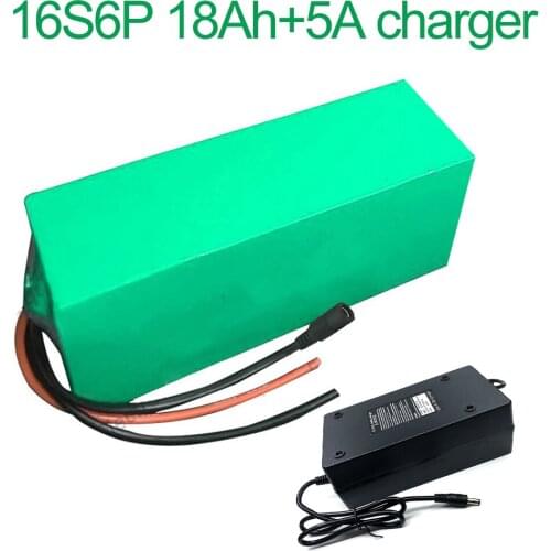 With 5A charger 60V 18Ah 16S6P 18650 Li-ion Battery electric two Three wheeled motorcycle bicycle ebike 310*115*70mm
