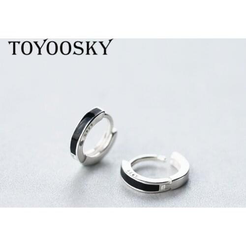 Real 925 Sterling Silver Black Small Large OL Style Clip Earrings Ear Cuff Clip On Earrings Jewelry No Piercing For Men Women