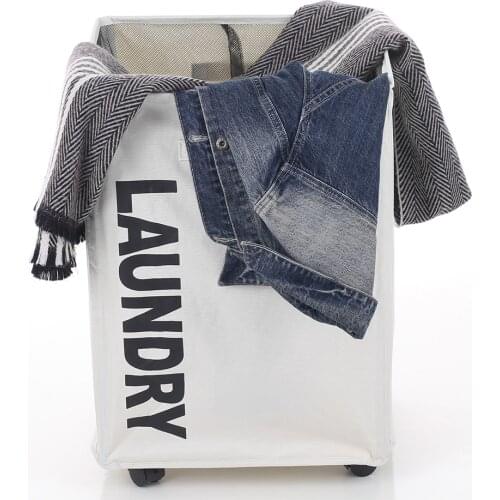 Foldable Oxford Cloth Laundry Basket Large Bin Mesh Drawstring Dirty Clothes Hamper with Handles 4 Support Rods Universal Wheels