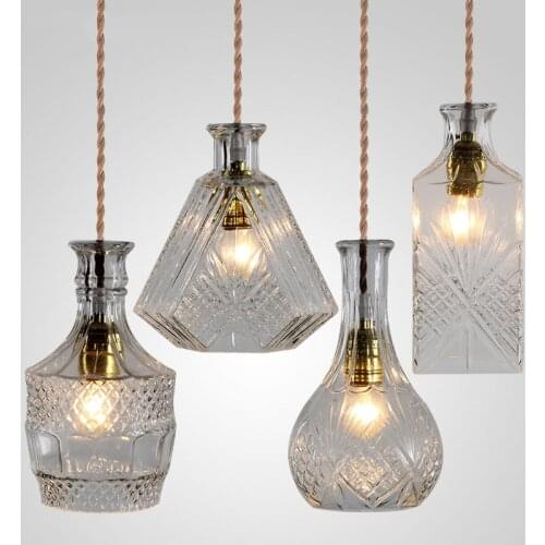 Modern Minimalist Vintage Wine Bottle Pendant Lights Cafe Shop Bar Lamp Glass Pendant Lamps Art Decoration Indoor Lighting E27