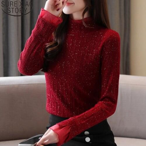 Turtleneck Sweater Women Winter Clothes 2021 Autumn Butterfly Long Sleeve Pullover Sweater Lace Slim Stand Collar Knitwear 11055