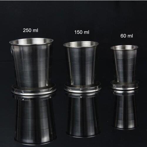75ml 150ml 250ml Retractable Collapsible Cups Demountable Portable Outdoor Travel Supplies Keychain Folding Cup Stainless Steel