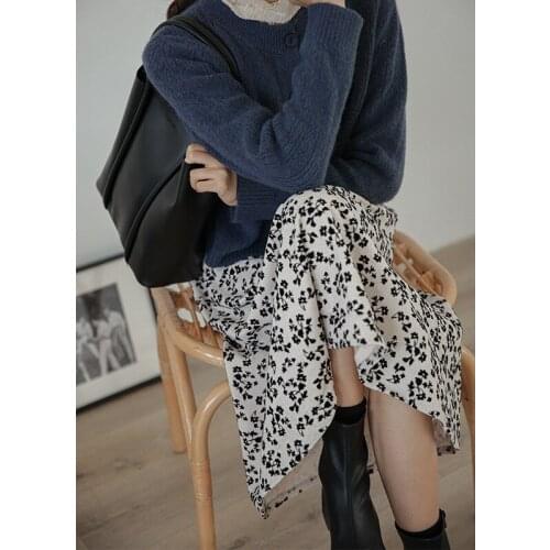 Floral Skirt for Women 2021 Spring New Elegant Black Empire A-line Dress Slim Vintage White Trendy Middle Length Simple Skirts