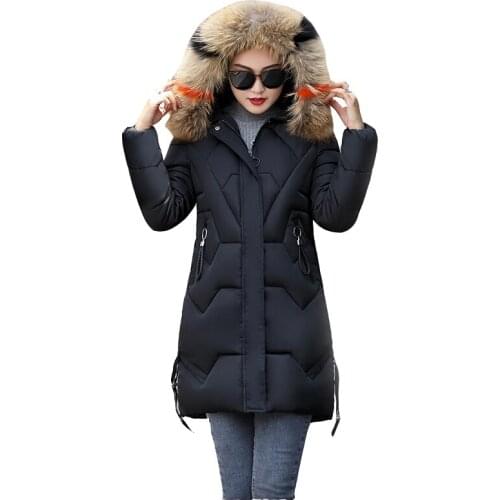 Winter new Parker down cotton coat jacket women hooded fur collar cotton clothing women medium long Slim thick large size jacket