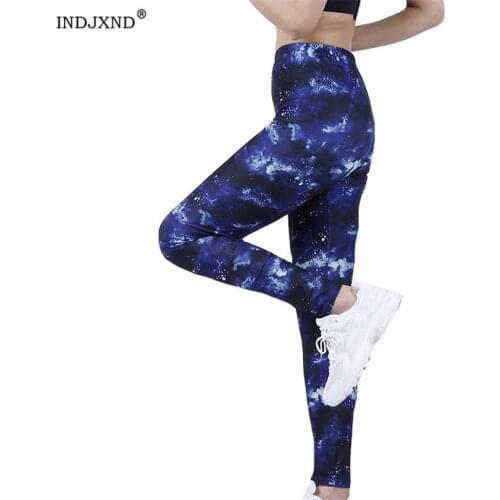 INDJXND Gym Leggings Sport Women Fitness Yoga Pants High Elastic Waist Workout Night Sapphire Spring Summer Autumn 2021 Bottom