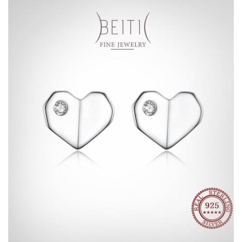 Beitil Fashion 925 Sterling Silver Sweet and Romantic Hear Stud Earrings For Women Wedding Engagement Jewelry Gift