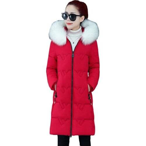 WomenS Long Winter Big Pocket Hooded Windproof Down Jacket With Fur Collar Oversized Cotton Pad Parka Coat