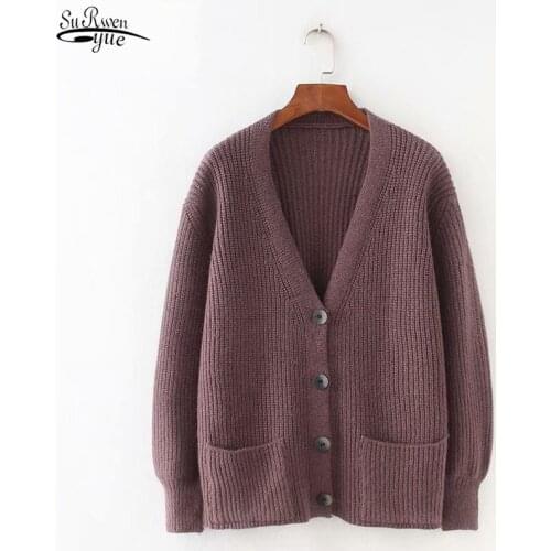 Women Cardigans Sweater 2020 V Neck Solid Loose Knitwear Single Breasted Casual Knit Cardigan Outwear Winter Jacket Coat 10866