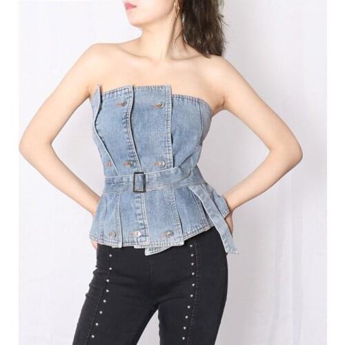 Women Sexy Irregular Tank Top Strapless Sleeveless High Waist With Sashes Vest