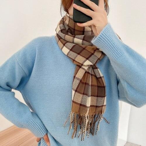 Winter 2021 Korean Version Of Chequered Scarf Women New Imitation Cashmere Tassel Shawls Warm Scarf