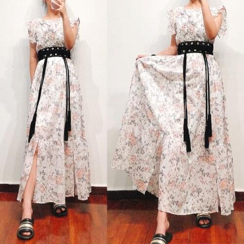 Patads French style dress Ruffle edge fresh broken flower lady waist round neck spring and summer e19rosee