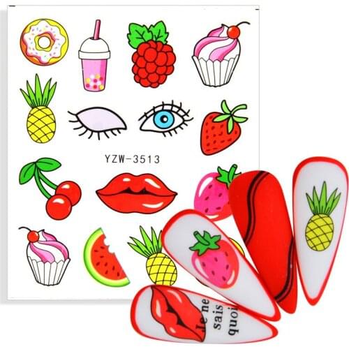 1 Sheet Water Transfer Nail Sticker Decals Fruit Cream Cake Lips Beauty Decoration Designs DIY Color Tattoo Tip