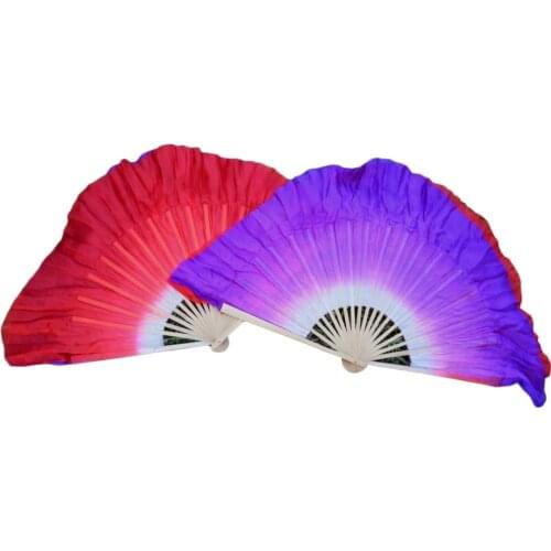 1Pair High Quality 100% Silk Belly Dance Short Fans Red Purple 2 Colors Double Layered Short Silk Dancing Fans Can Be Customized