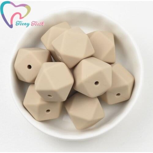10 PCS Oatmeal 14-17 MM Loose Silicone Hexagon Beads Baby Pacifier Teether Necklace Infant Dummy Chewable Teething Round Beads
