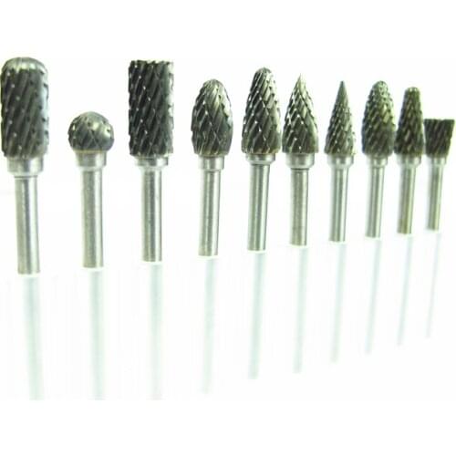 New 10pc 1/8" Shank Tungsten Carbide Milling Cutter Rotary brocas comr HSS steel cone drill set diamond drill 10mm