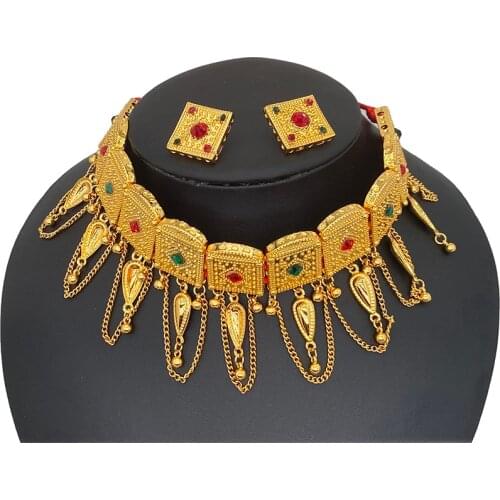 24k Ethiopia Party Rope Indian Earring fashion Dubai Jewelry Sets for Women African Girls Wedding gifts Brides Habesha Necklace