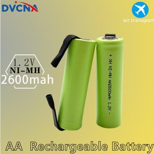 1.2V AA Rechargeable Battery, 2600mah, NI-MH Cell, Green Housing with Solder Tabs for Philips Electric Shaver, Razor, Toothbrush