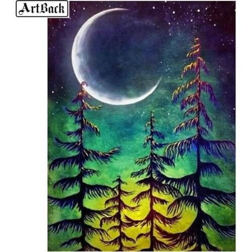 5d diy diamond painting tree moon landscape full square / round drill diamond embroidery 3d crystal mosaic home decoration