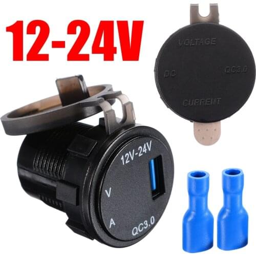 Car USB Charger Cover for Motorcycle Auto Truck ATV Boat QC 3.0 USB Car Charger Socket Adapter Voltmeter Ammeter For Phone