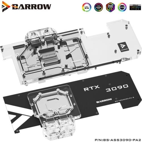 Barrow GPU Water Block For ASUS ROG STRIX RTX 3090/3080 O24G/10G GAMING 5V Light,Support Mount Original Back Plate,BS-ASS3090-PA