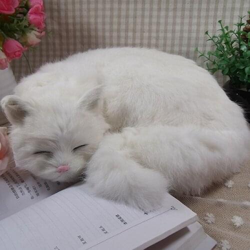 White simulation cat toy polyethylene & furs sleeping cat model about 29x31x10cm 2326