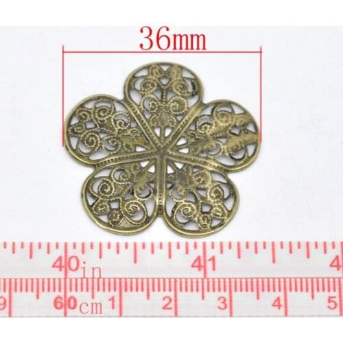 Free shipping-50Pcs Bronze Tone Filigree Flower Wraps Connectors Jewelry Findings DIY Connectors 37x37mm M00593