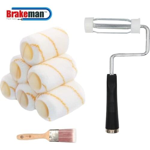 BRAKEMAN 8pcs Paint Roller Kit 4 Inch 6pcs Paint Roller Covers 1pc Mini Roller Frame and 2 inch Brush for Professional and DIY I