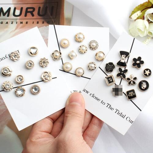 Brooch Women Cute High-end Decoration Fixed Neckline Button Set Sewing-free Clothes Pearl Small Pin Buckle Accessories