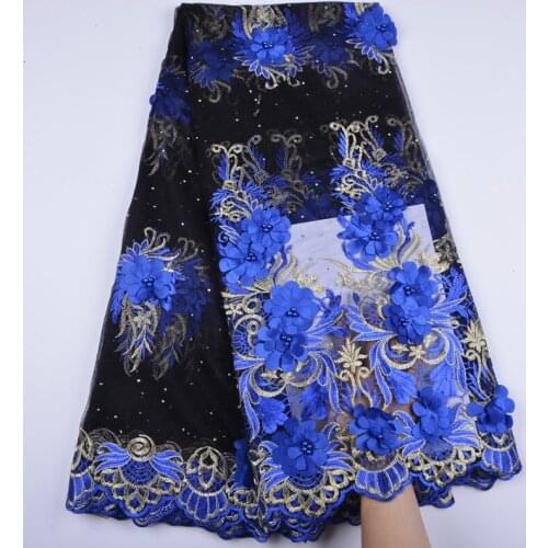 Black Net Lace Fabric 2019 3D Flower Beautiful Elegant African French Lace Fabric High Quality Nigerian Tulle Lace Fabrics S1312