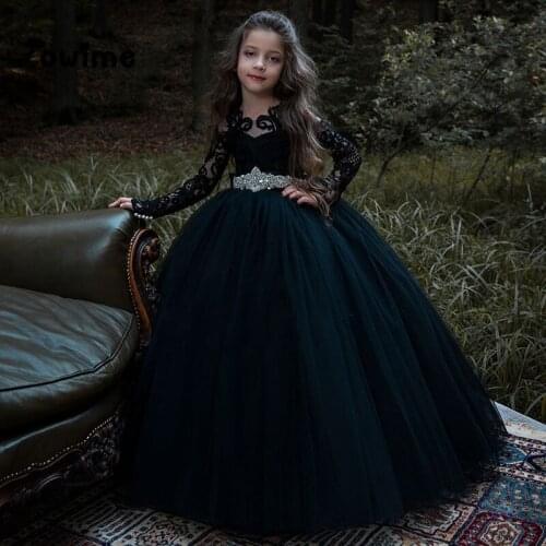 Black Arabic Flower Girl Dresses 2018 Communion Dresses Beauty Pageant Dresses For Girls Vestido De Daminha Custom Made Gowns