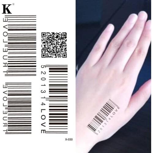 For Body Art Barcode True Love English Letter Water Transfer Flash Tattoo Fake Tatoo For Men Women Temporary Tattoo Sticker