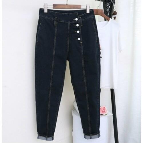 New Spring Autumn Casual Black Blue Ripped Jeans For Women Button Harem Denim Pants Trousers Loose Mon Jeans Vaqueros De Mujer