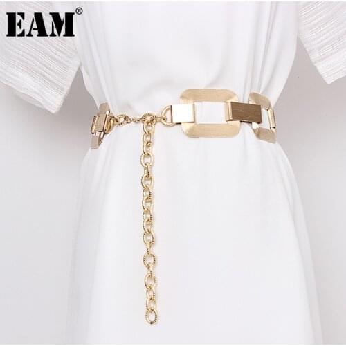 [EAM] Metal Buckle Split Joint Irregular Long Wide Belt Personality Women New Fashion Tide All-match Spring Autumn 2021 1Y880