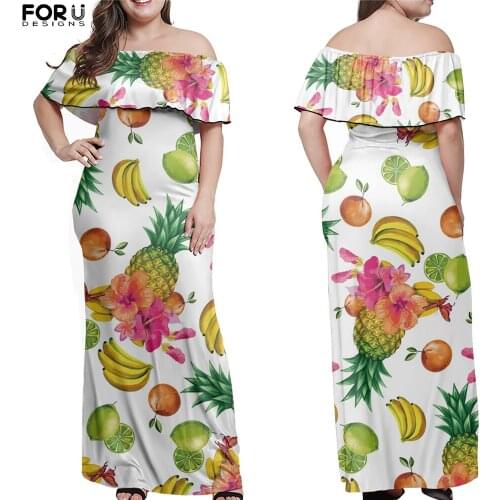FORUDESIGNS Womens One Shoulder Ruffle Beach Dress Hawaiian Tropical Pineapple Fruit Hot Selling Soft Long Skirt Ropa Mujer