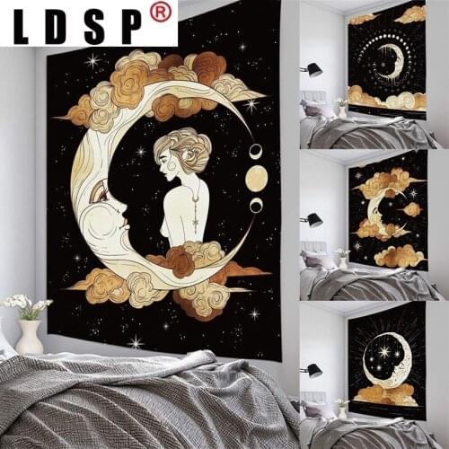 LDSP Tapestry Moon Girl Wall Rugs Wall Hanging Fabric Mural Background Cloth Towel Beach Fabric Blanket Dorm Living Home Decor