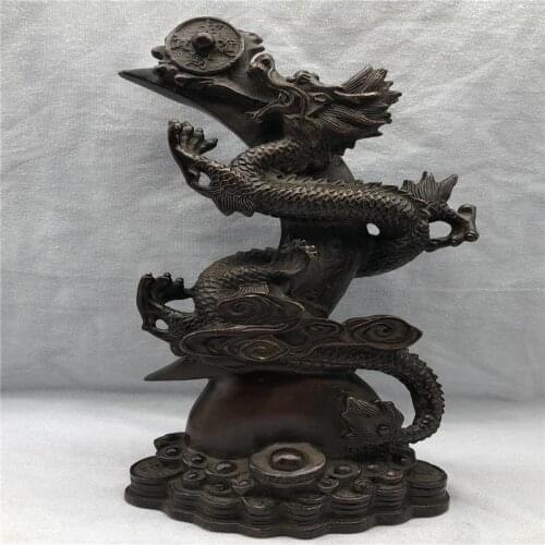 China Old Copper Statue Dragon Transport Fengshui Decoration Of Town House