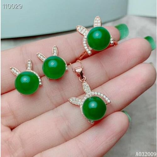 KJJEAXCMY fine jewelry 925 sterling silver inlaid natural Jasper earrings ring pendant popular rabbit girl suit support test