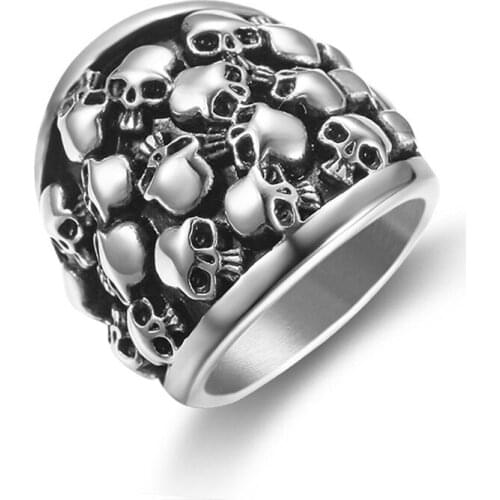 Gothic Horror Skeleton Retro Ring Punk Mens Silver Plated Titanium Steel Finger Ring Trend Mens Motorcycle Party Jewelry