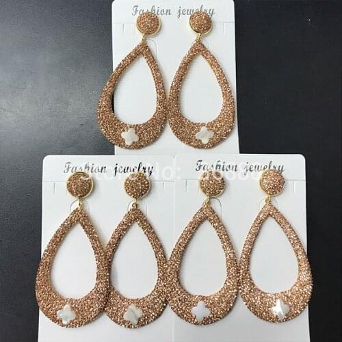 Fashionable super flash drop shape shell earrings sweet peach color long eardrop