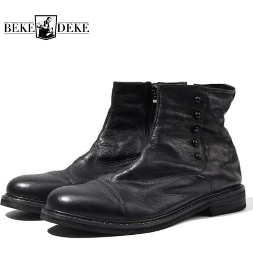 Italy Handmade Office Work Men Genuine Leather Ankle Boots Gothic Rivet Punk Footwear Motorcycle Man High Top Safety Shoes Botas