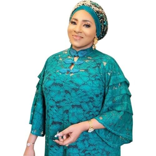 Latest African Dresses For Women Party Maxi Dress Kaftan Water Soluble Lace Elegant Nigerian Clothes