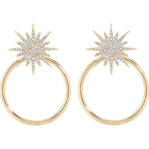 New Design Fashion Hanging Earrings Geometric Circle Shiny Rhinestone Sun flower Stud Earrings Womens Jewelry Wholesale