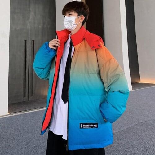 Mens Winter Thick Warm Parkas Hooded Mixed Color Stand Collar Loose Style Coat M1