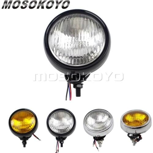 4.5" Retro Bates Headlight Sealed Beam 4 1/2" Head Light Clear/Amber Front Lamp for Harley Cafe Racer Triumph Sportster XL XS650