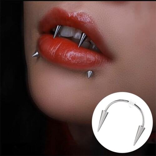 Stainless Steel Vam pire S-mile Lip Tiger Teeth Nail Spike Body Piercing 1.0mm